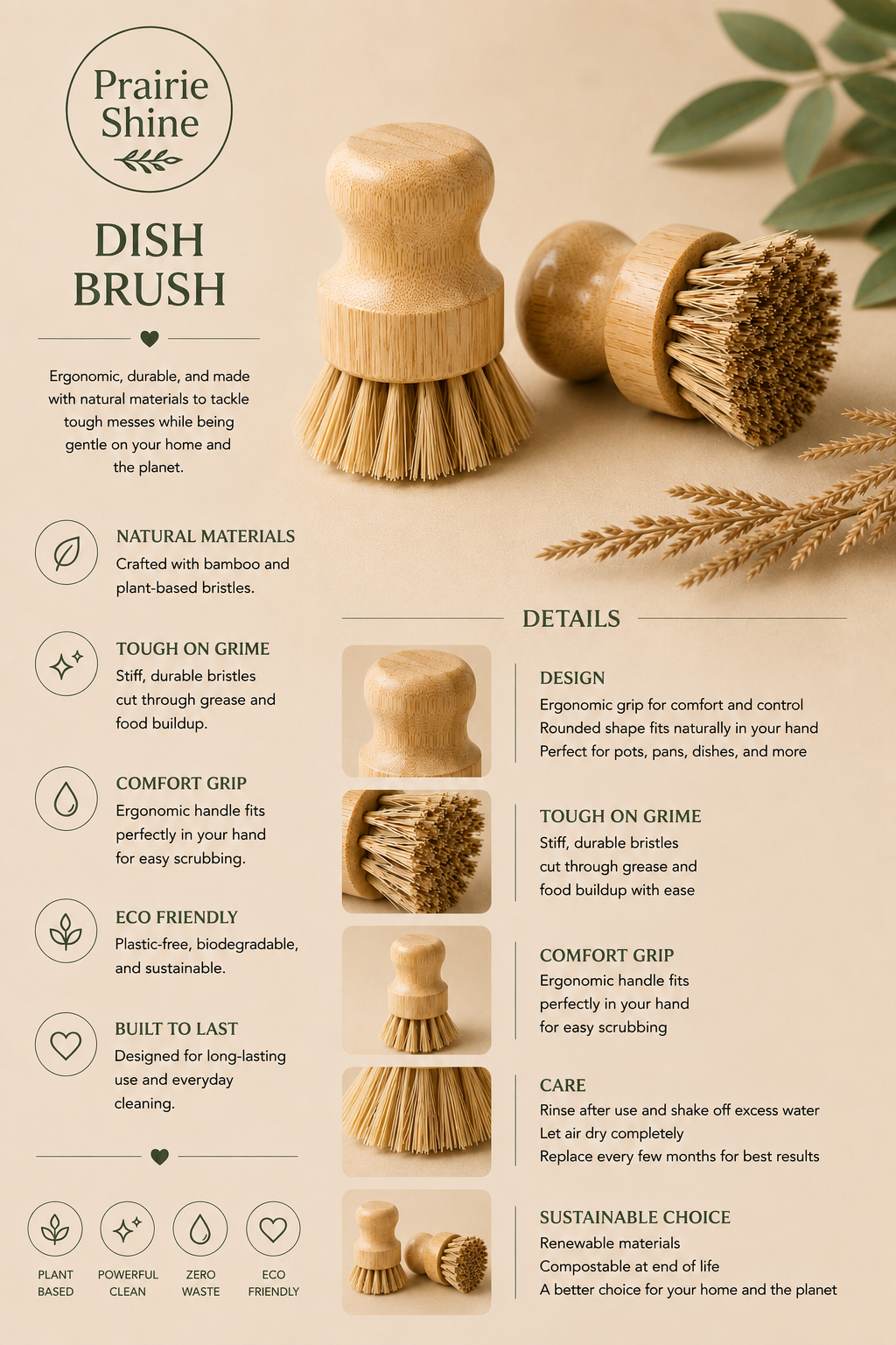 Bamboo Dish Scrubbing Brush