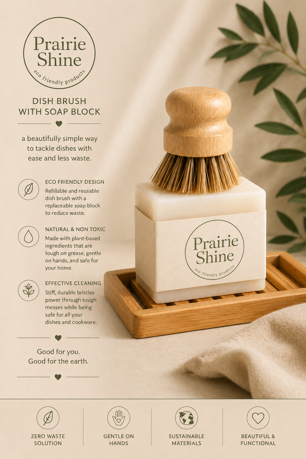 Solid Dish Soap Bar With Brush